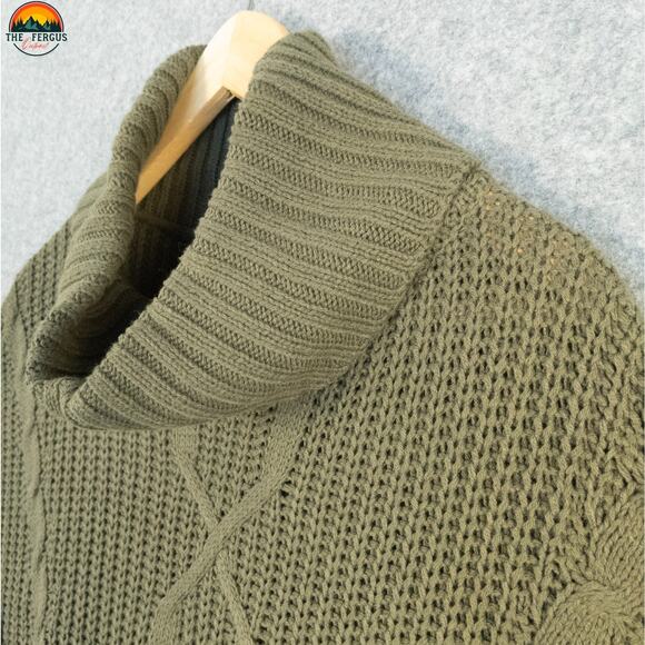 Express Cowl Neck Sweater Olive Green Cable Knit French Cut Winter Womens Size M - Picture 4 of 12